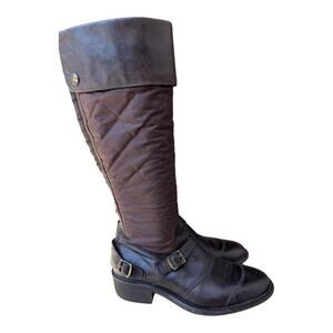 Belstaff Trailmaster 55 Leather Waxed Cotton Knee High Boot Women size 38 US 7